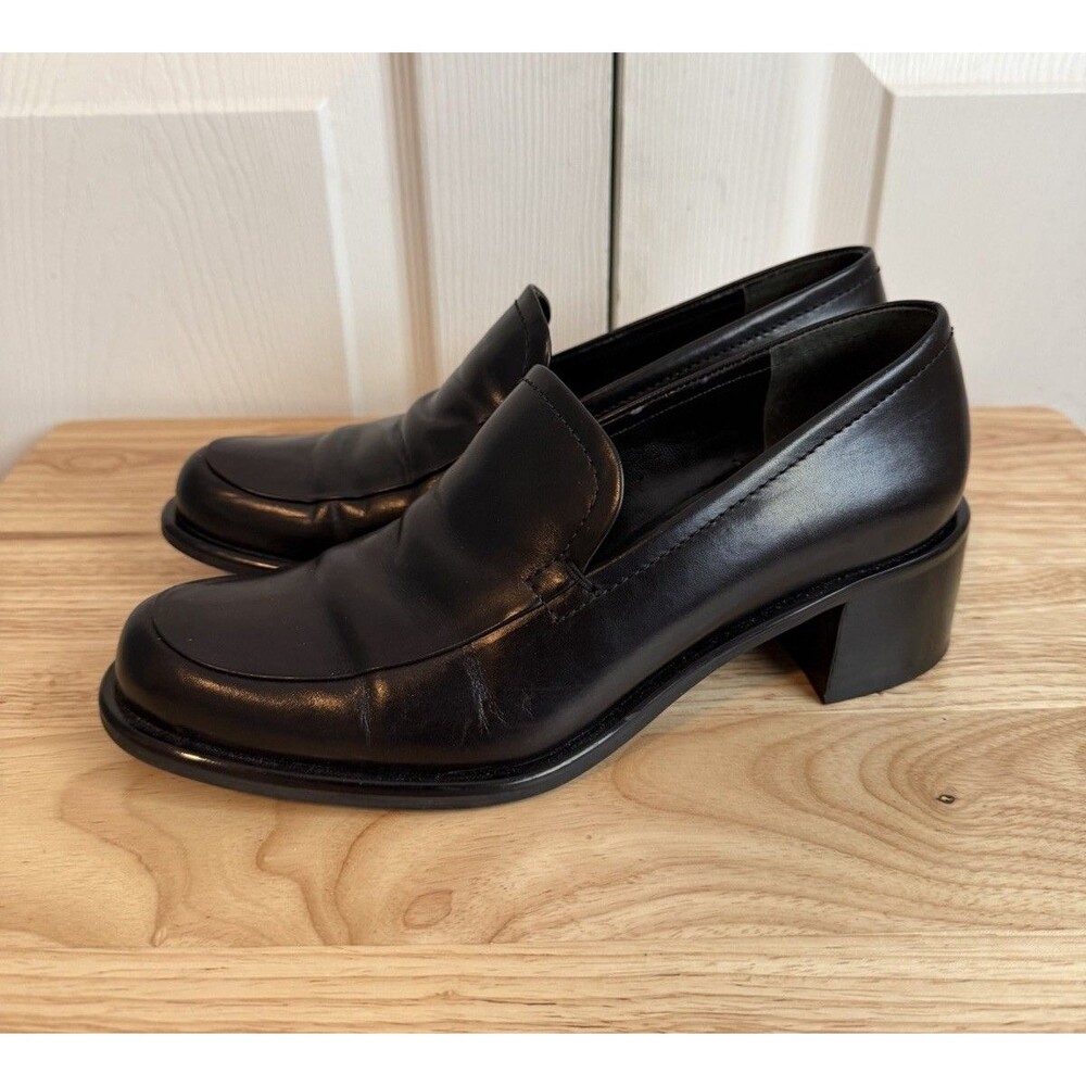 Franco Sarto Loafer Pumps Womens 7 Black Leather Block Heel Office Career Y2K